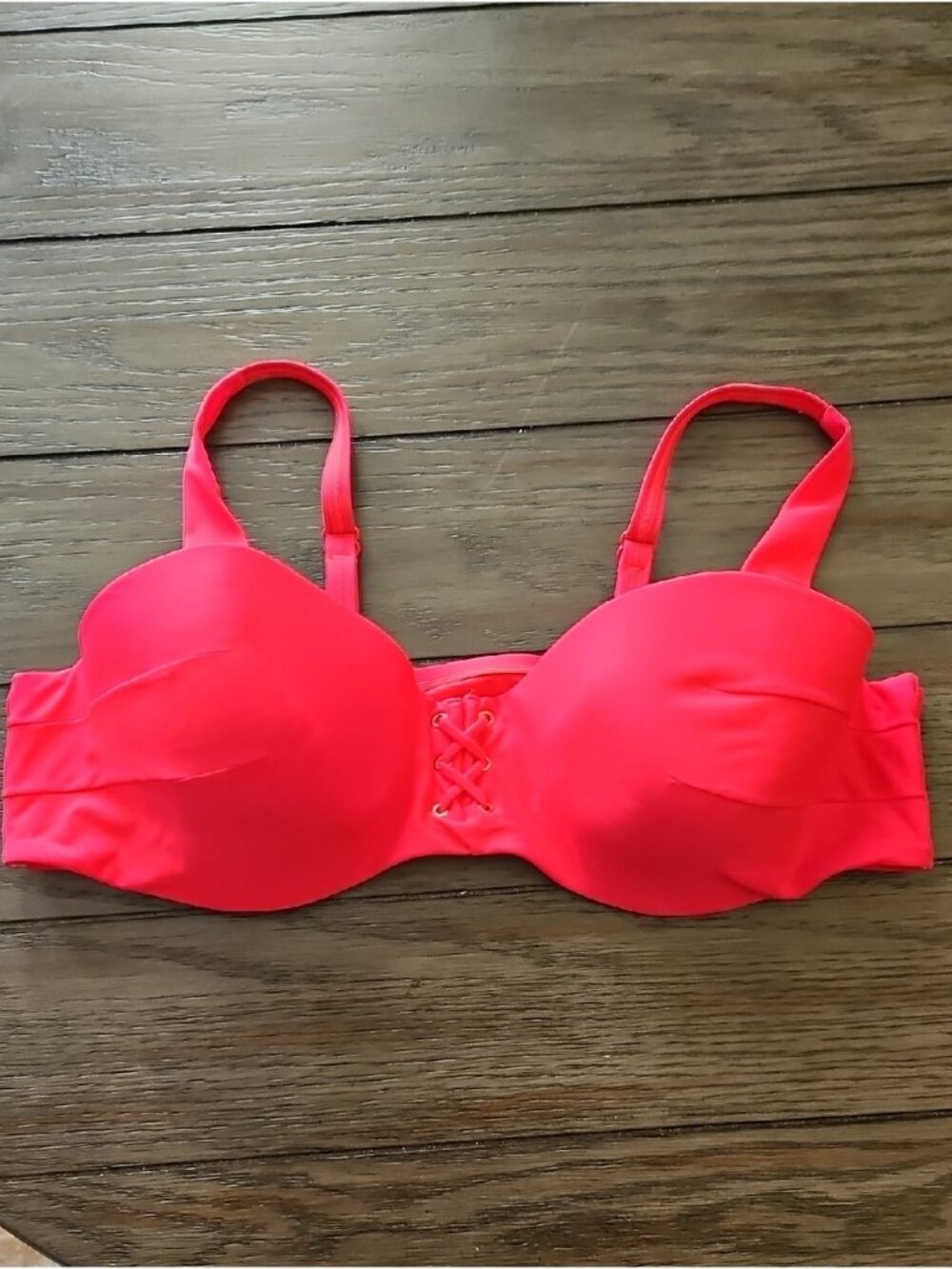 Neon Coral Lace-Up Push-Up Bikini Top - Women